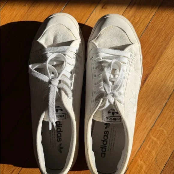 adidas White Canvas Low Profile Sneakers - Picture 2 of 3